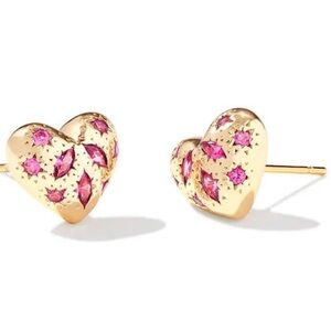 Kendra Scott Heart Stud earrings. Gold Pink Crystal